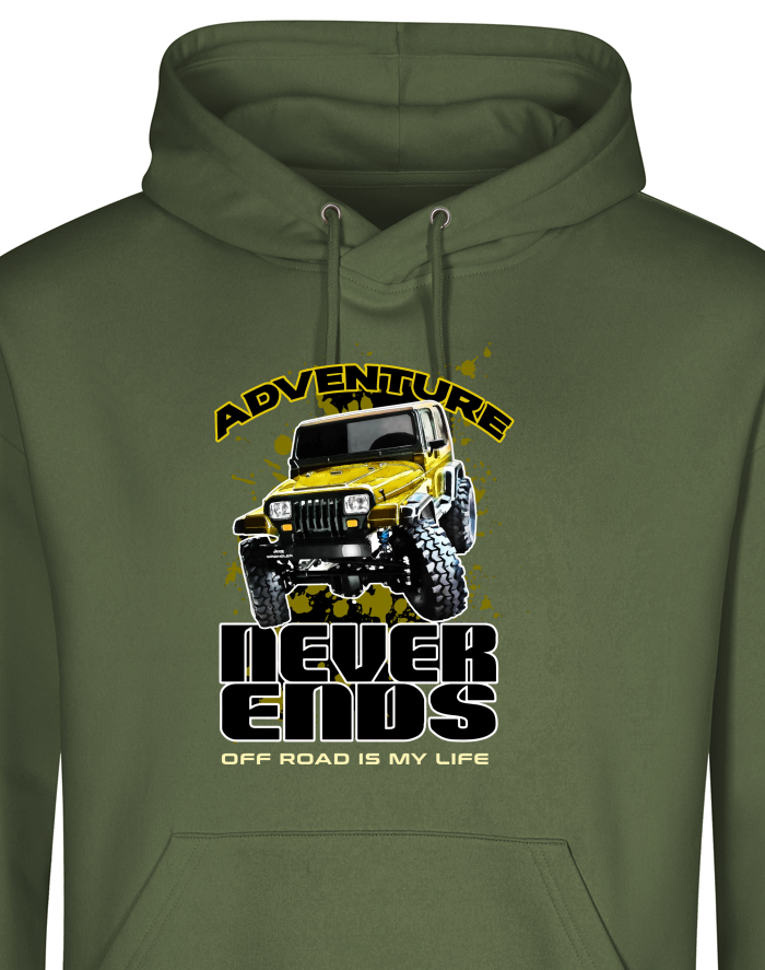 Pánská mikina s kapucí Jeep Wrangler Adventure Never Ends