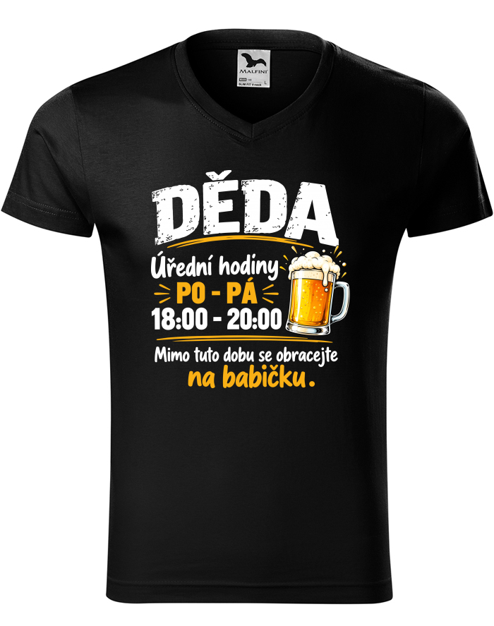 Pánské tričko s výstřihem do V – Úřední hodiny – děda