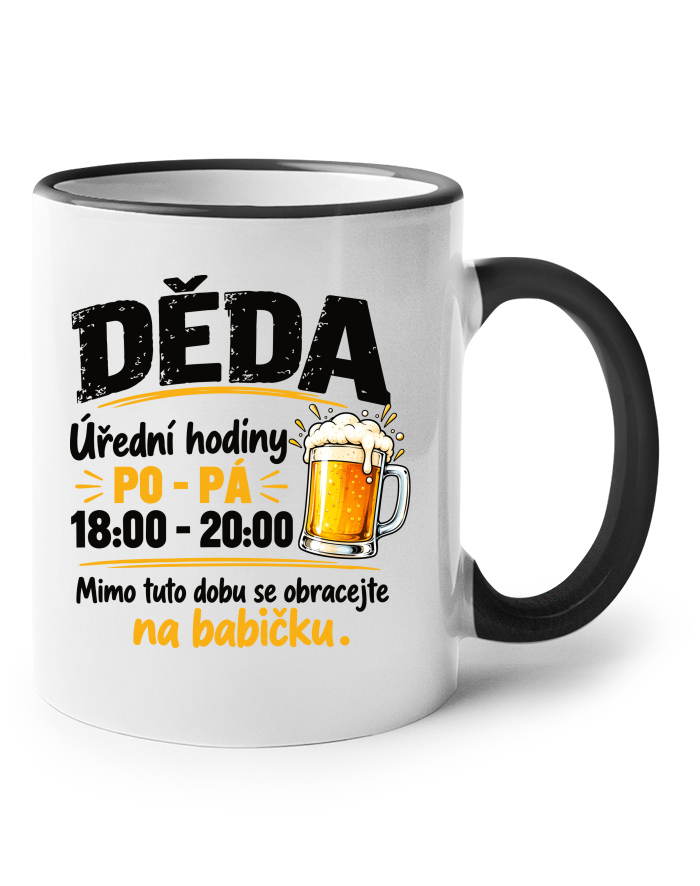 Keramický hrnek s barevným uchem – Úřední hodiny: děda