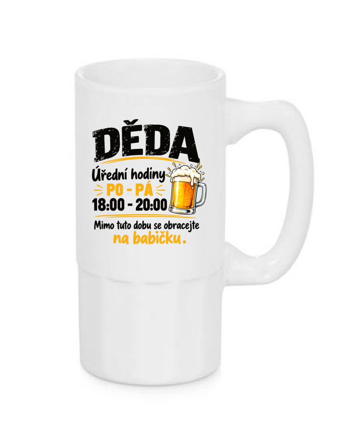 Úzký pivní půllitr Úřední hodiny děda
