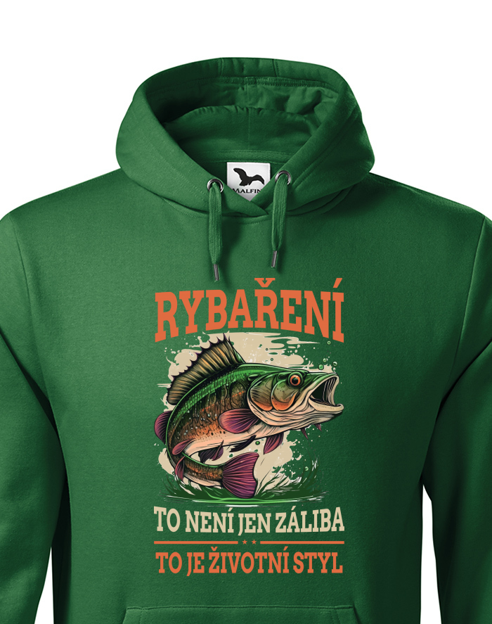 Pánská mikina s kapucí Rybaření je životní styl