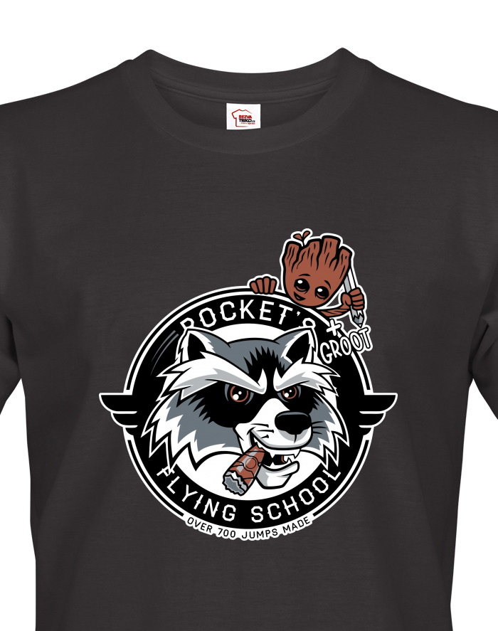 Pánské tričko Rocket Raccoon a Groot – Flying School