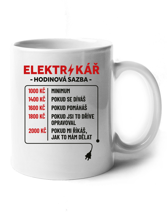 Keramický hrnek Elektrikář – Hodinová sazba