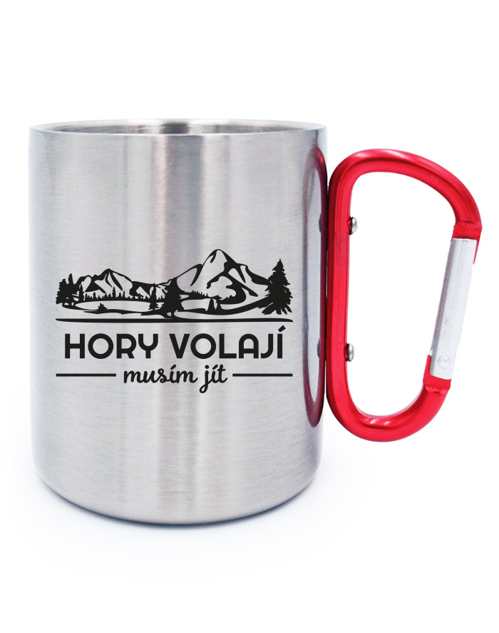 Nerezový hrnek s karabinou Hory volají musím jít