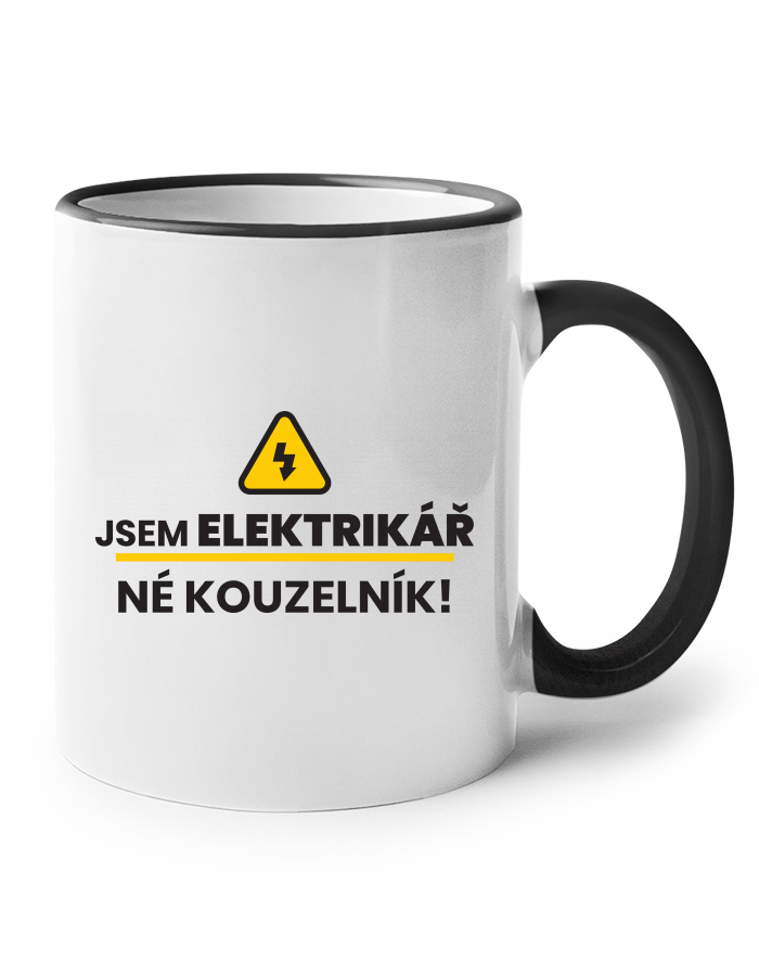 Keramický hrnek s černým uchem Jsem elektrikář