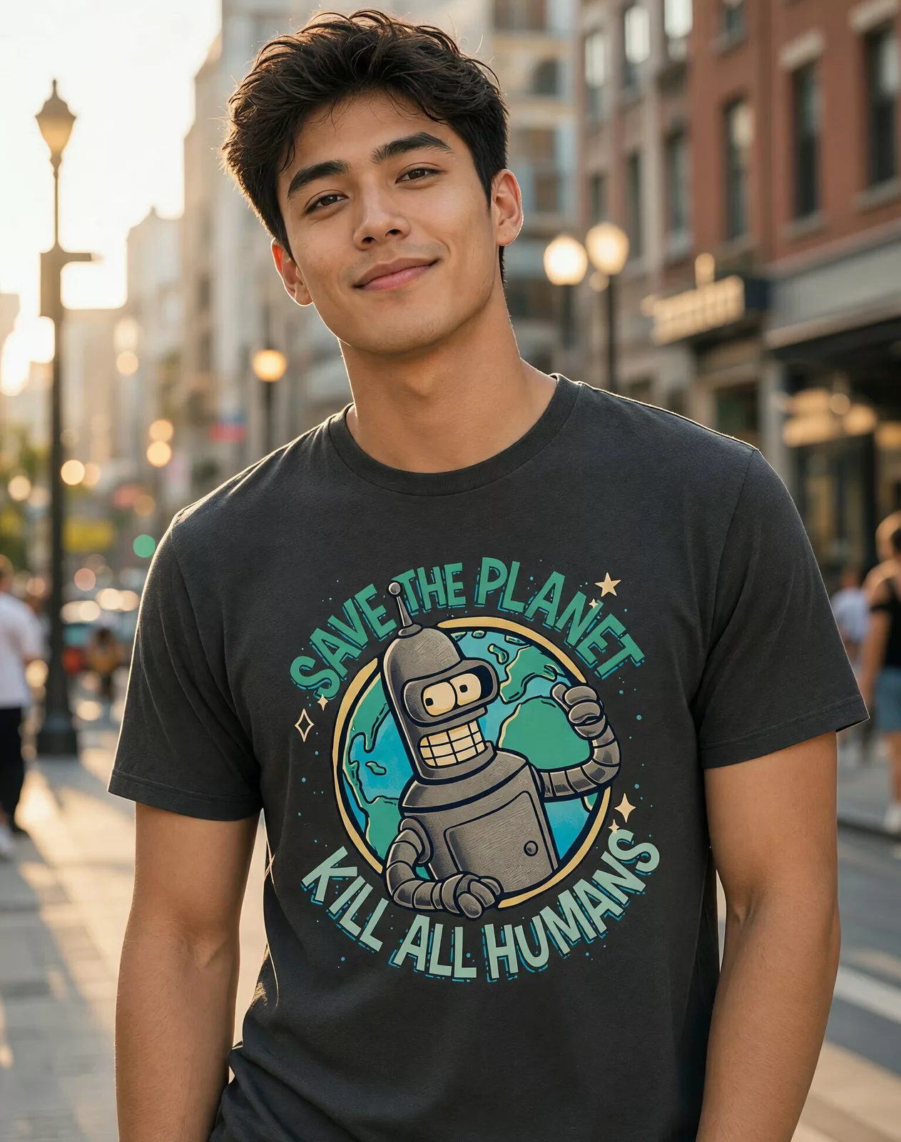 Pánské tričko s krátkým rukávem Futurama Bender Save the Planet
