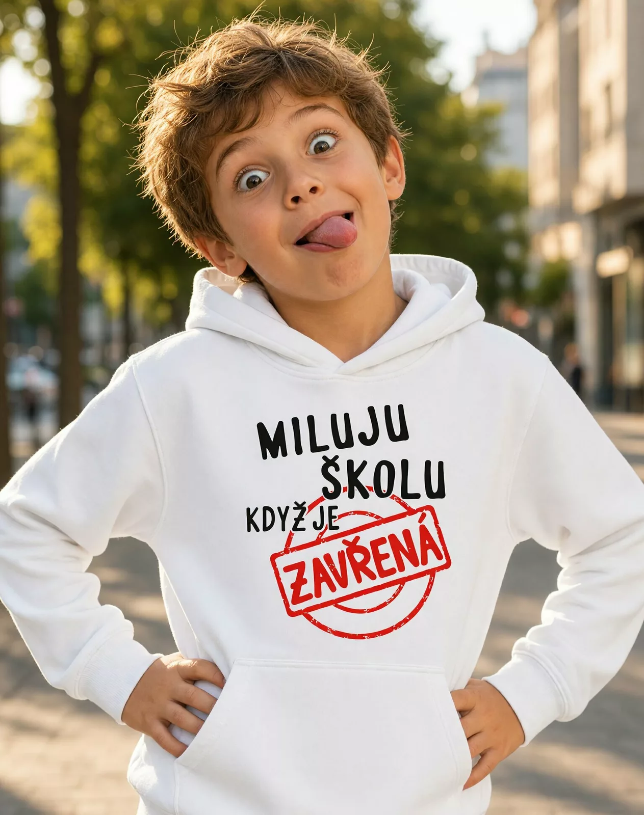 Dětská mikina s kapucí - Miluju školu, když je zavřená