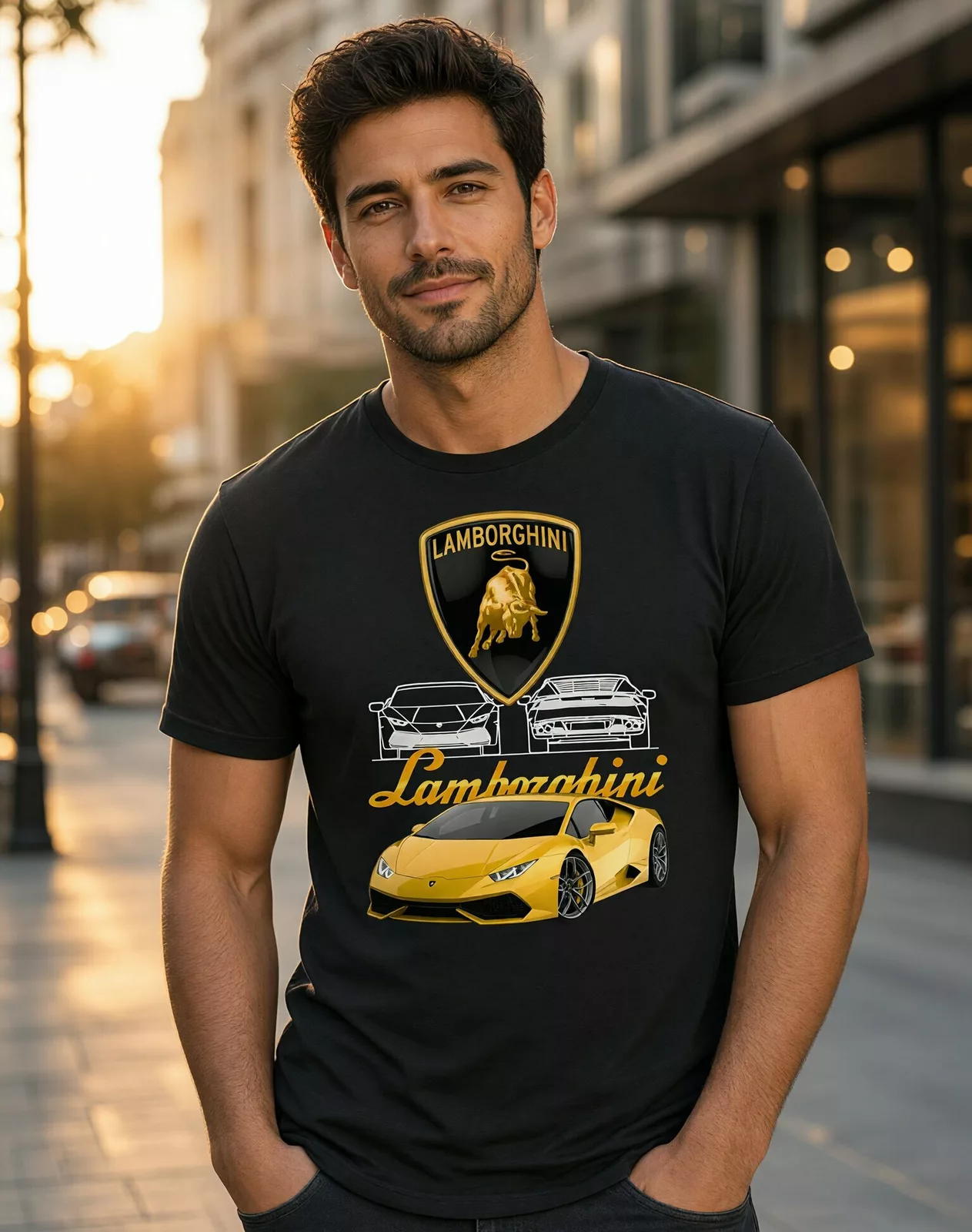 Pánské tričko Lamborghini – žlutý supersport a logo