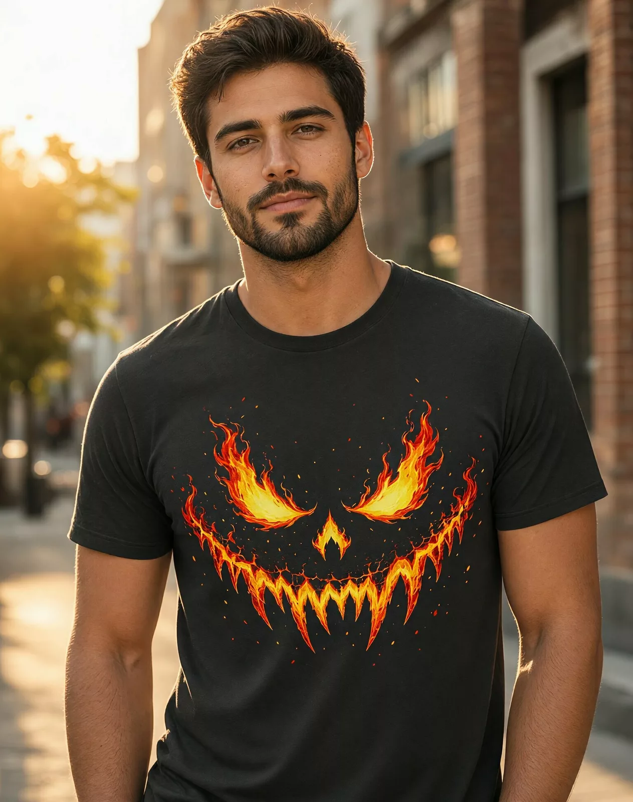 Pánské tričko Halloween - Ohnivá tvář