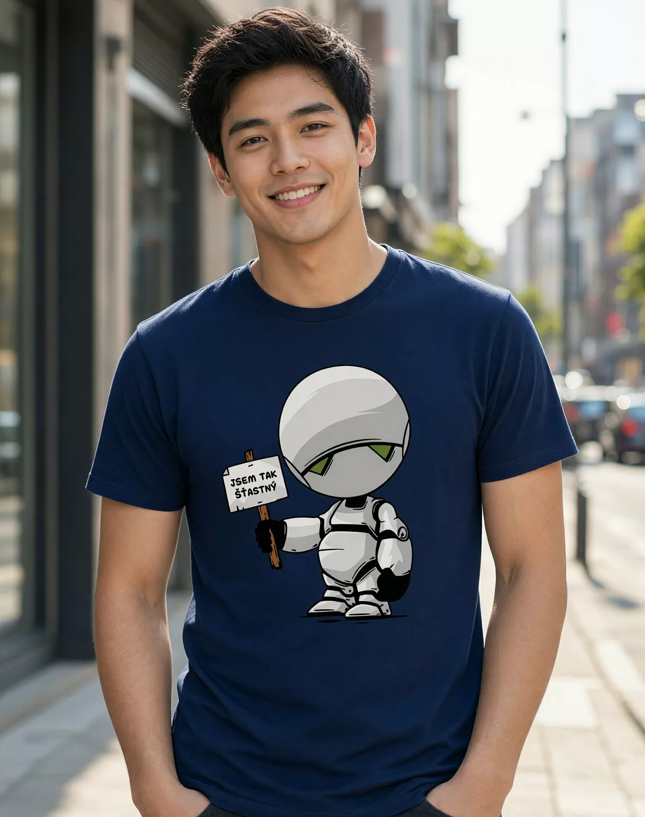 Pánské tričko Marvin robot – Jsem tak šťastný