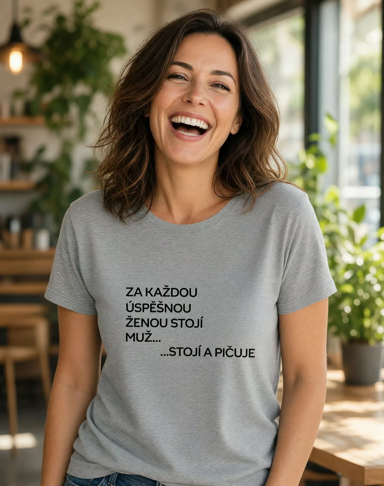 Dámské tričko Za každou úspěšnou ženou stojí muž